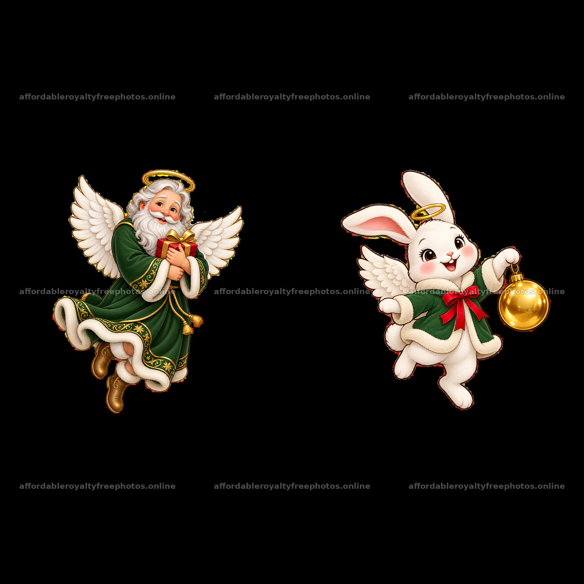 Christmas angel and rabbit with bells – royalty-free photos 7746x7746