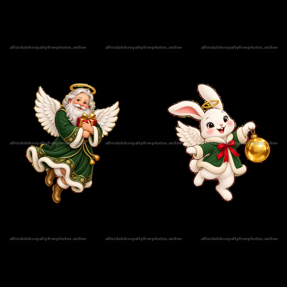 Christmas angel and rabbit with bells – royalty-free photos 7746x7746