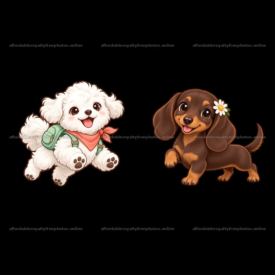 Cute dogs playing with a scarf and flower in a fun scene – royalty-free photos 7746x7746