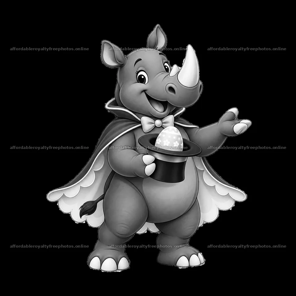 Easter rhinoceros magician with a top hat and an egg – royalty-free photos 7746x7746