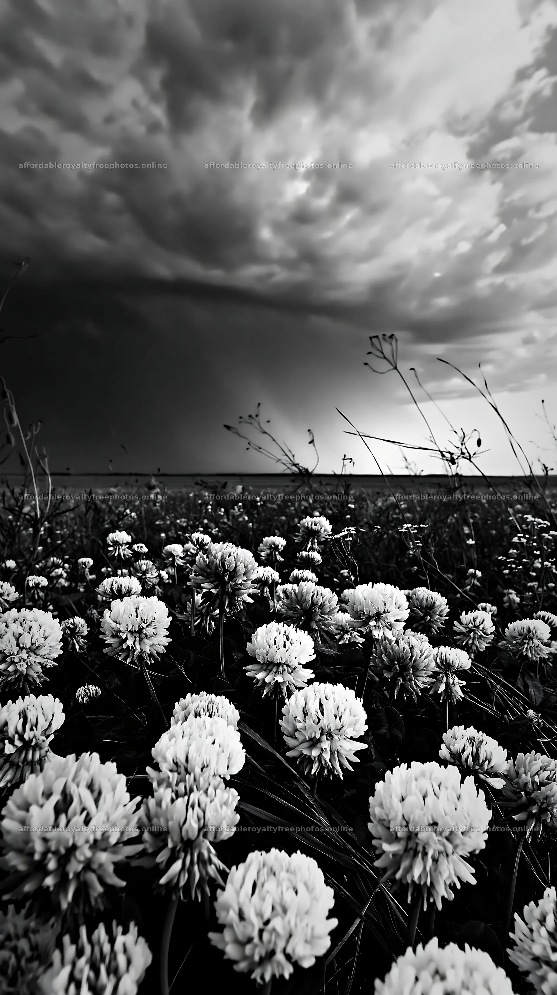 Colorful clover meadow under dramatic sky – royalty-free photos 5938x10608