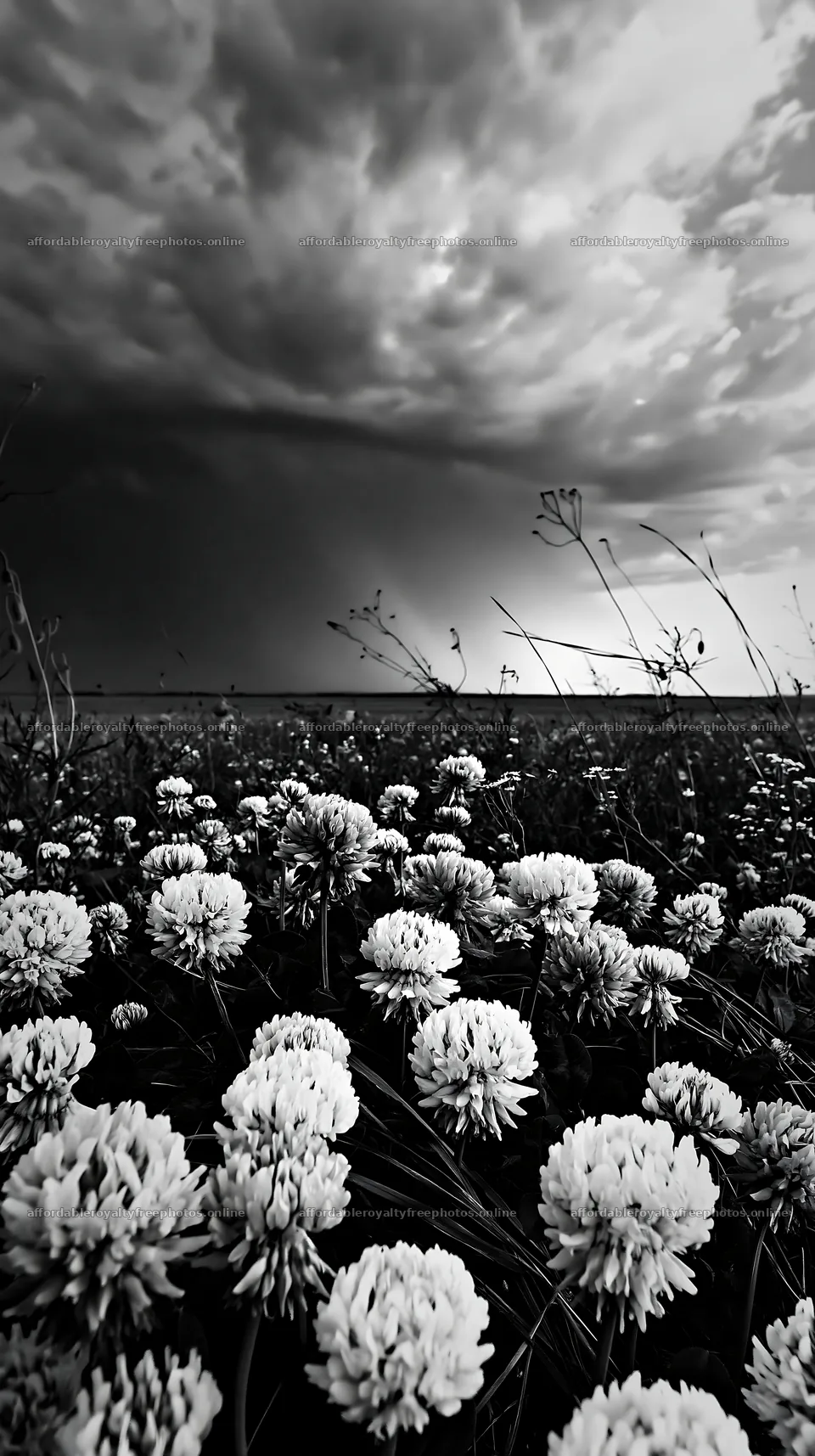 Colorful clover meadow under dramatic sky – royalty-free photos 5938x10608