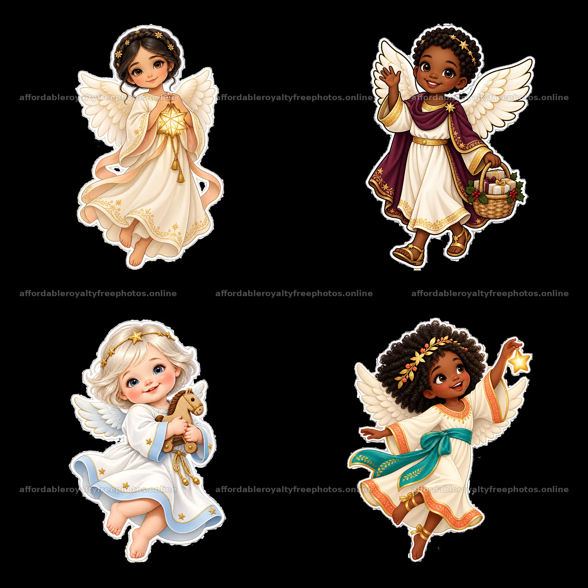 Christ Child characters delivering gifts in a festive – royalty-free photos 7746x7746