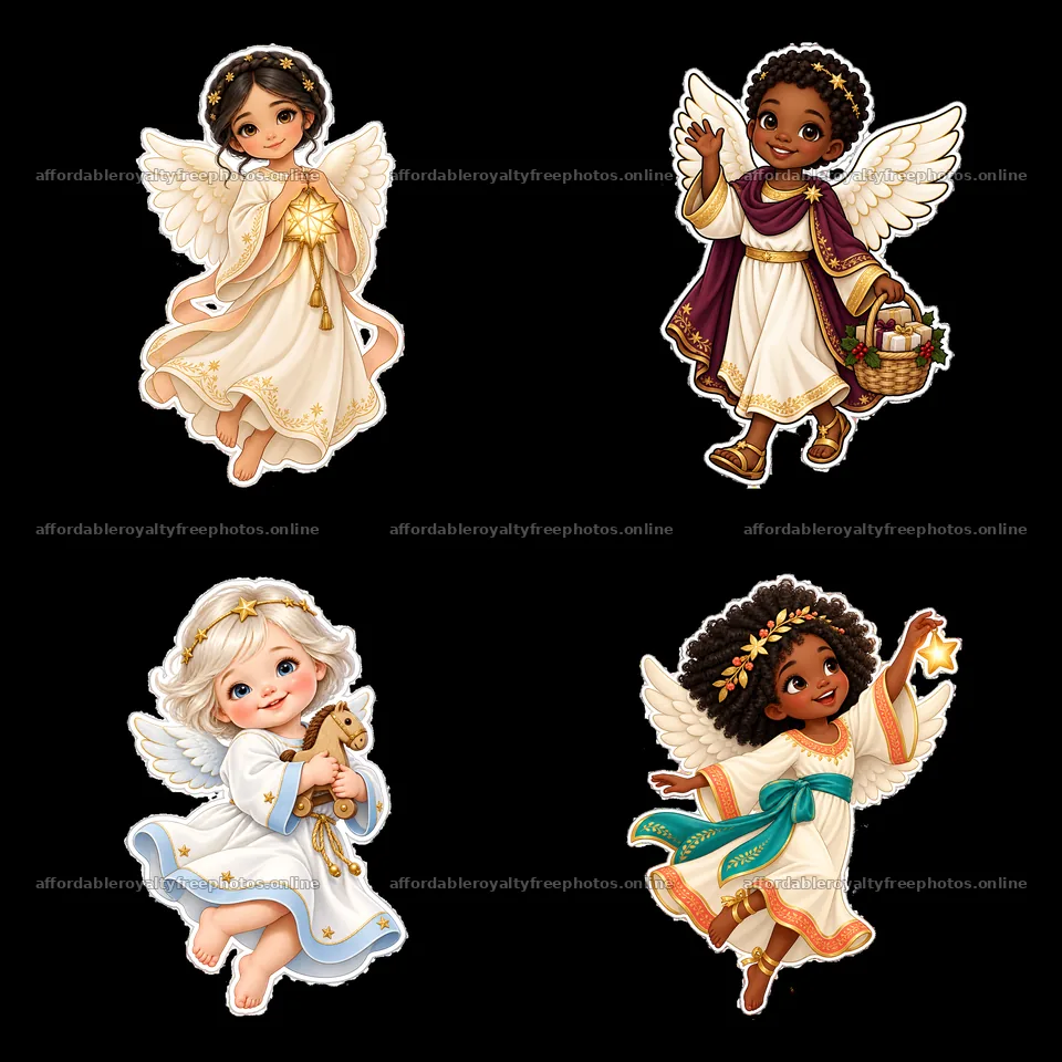 Christ Child characters delivering gifts in a festive – royalty-free photos 7746x7746