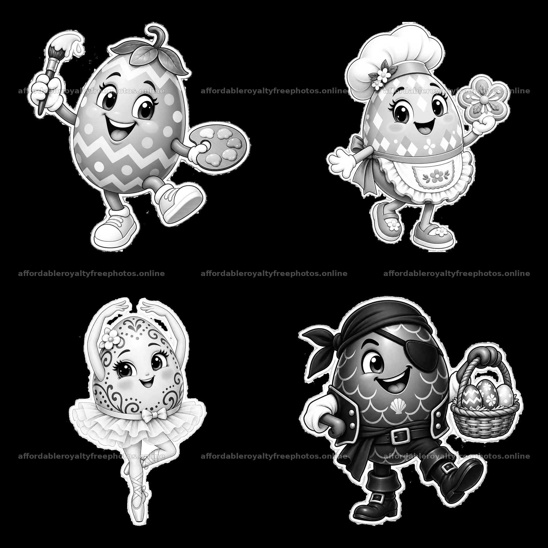 Colorful cartoon Easter egg characters in various – royalty-free photos 7746x7746