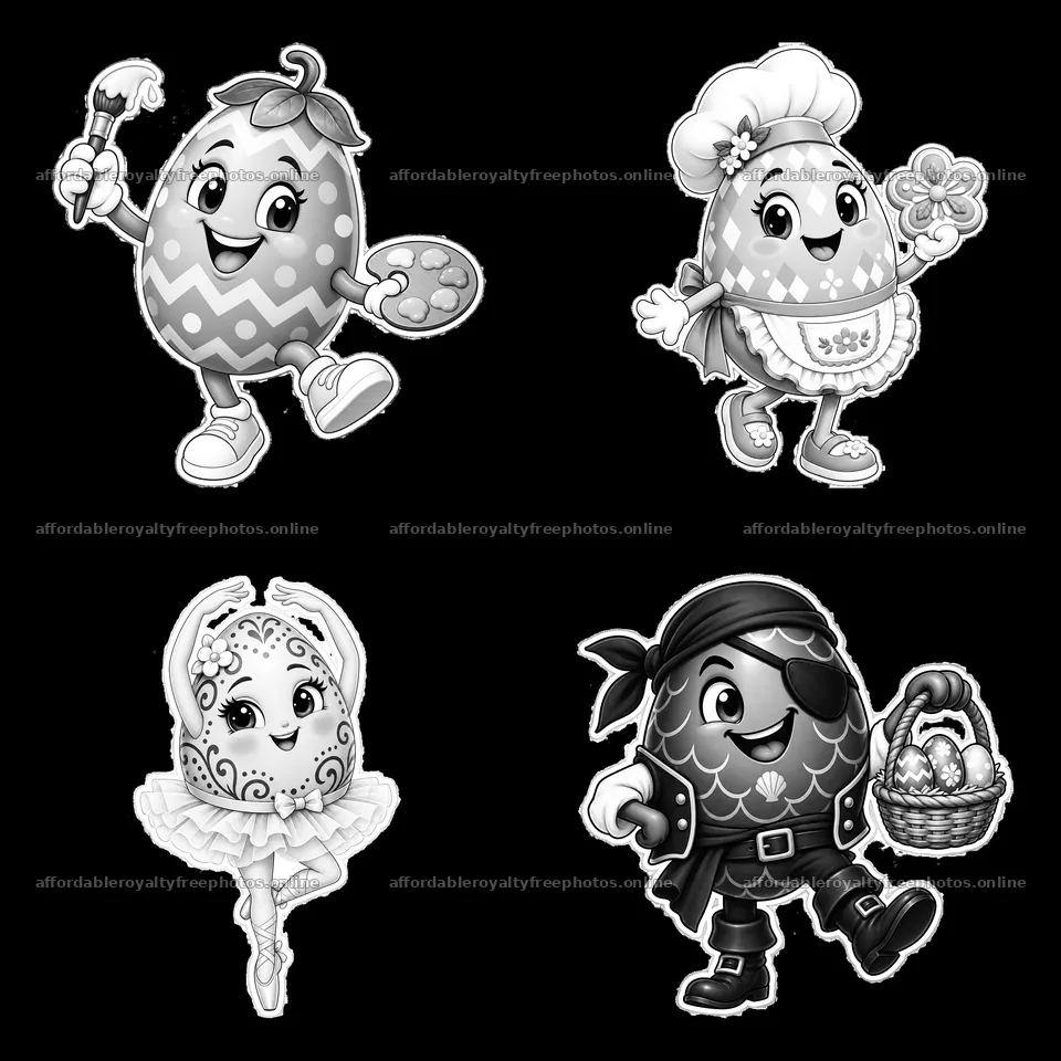 Colorful cartoon Easter egg characters in various – royalty-free photos 7746x7746