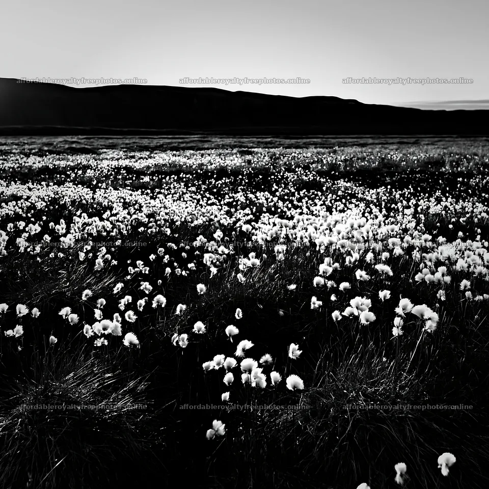 Cottongrass meadow glow at sunset in open landscape – royalty-free photos 7938x7938
