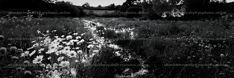 Christmas lights beside stream in meadow at dusk – royalty-free photos 13690x4602