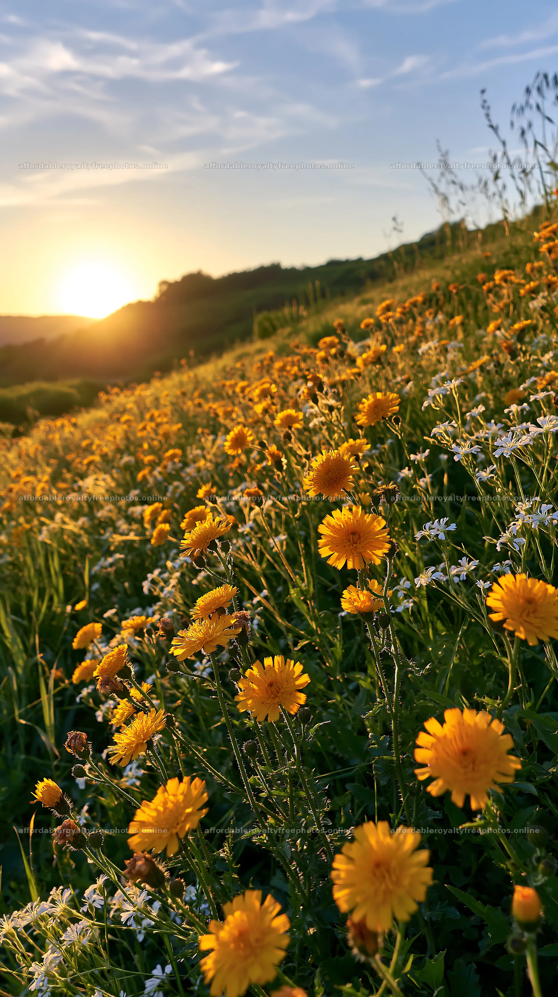 German foothill meadow with wildflowers at sunset – royalty-free photos 5938x10608