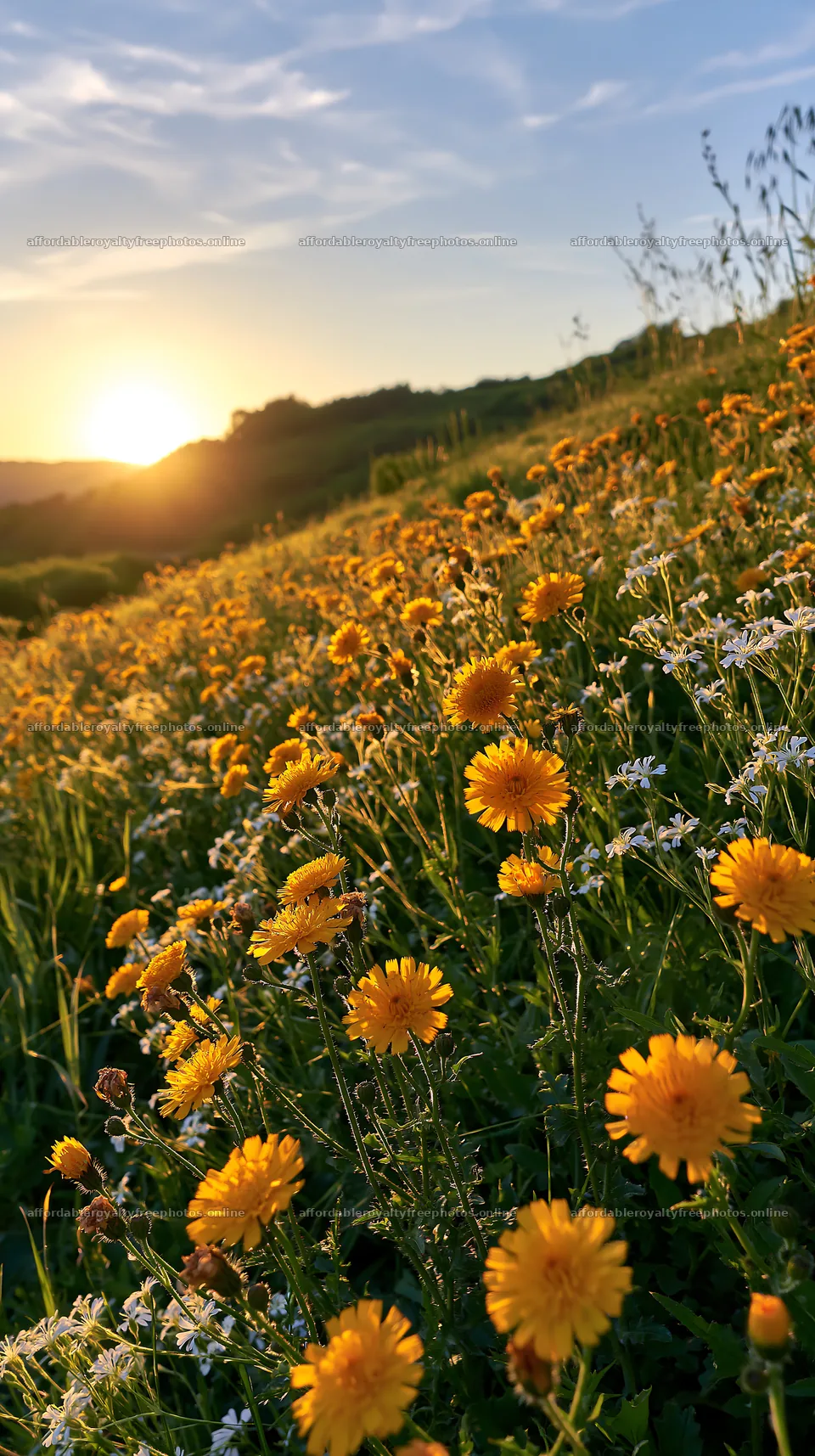 German foothill meadow with wildflowers at sunset – royalty-free photos 5938x10608