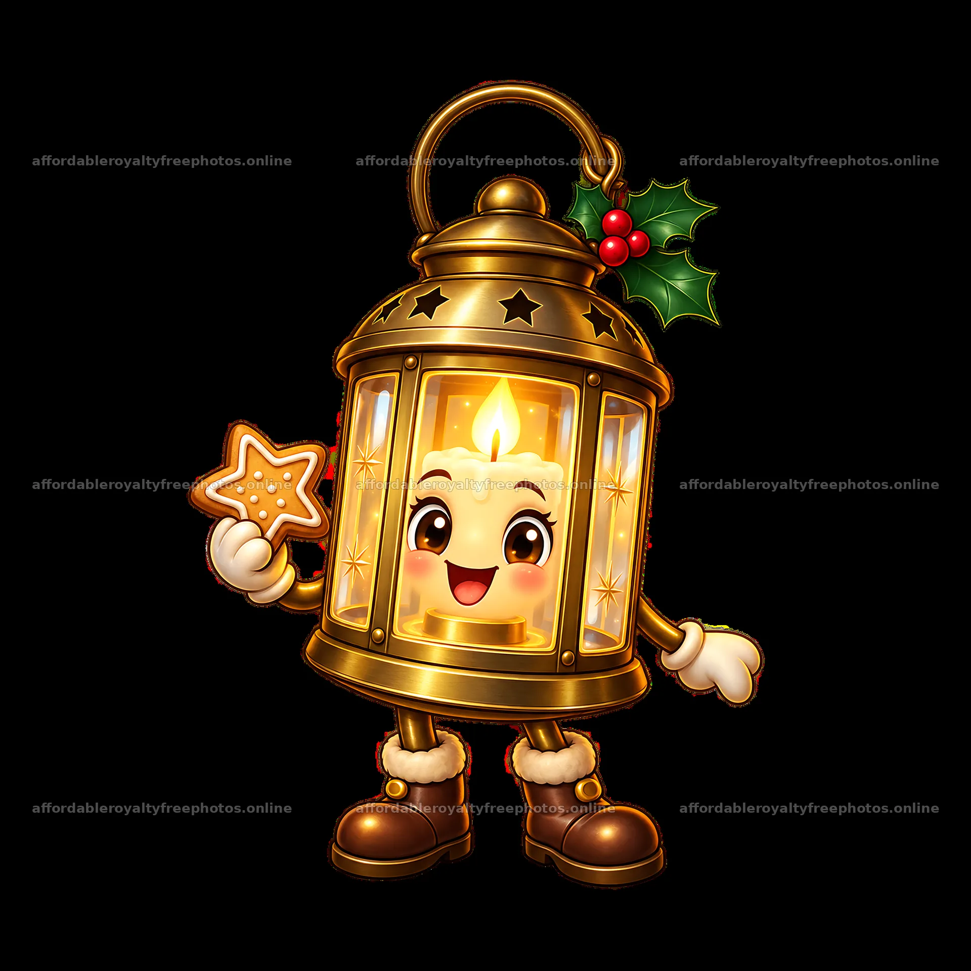 Cartoon lantern character holding a star-shaped cookie – royalty-free photos 7746x7746