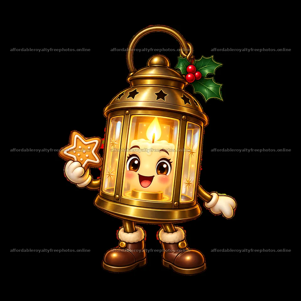 Cartoon lantern character holding a star-shaped cookie – royalty-free photos 7746x7746