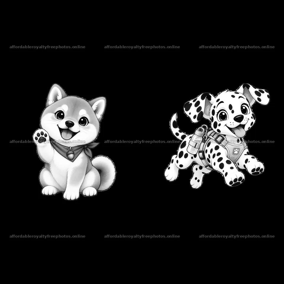Cute K-9 dog stickers featuring a Shiba Inu and Dalmatian – royalty-free photos 7746x7746