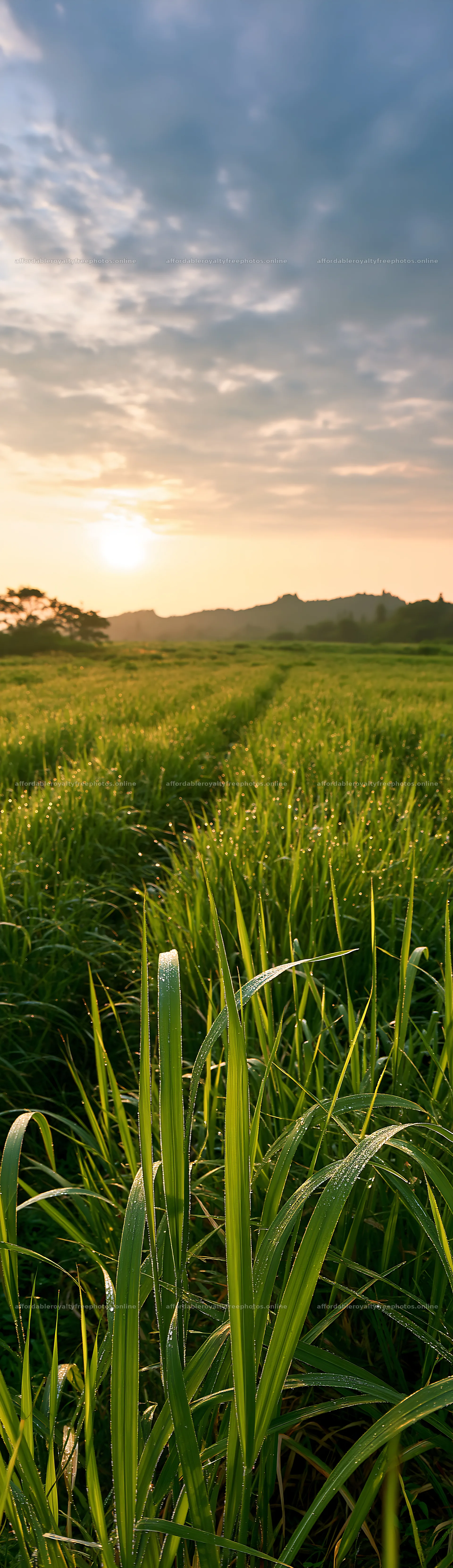 Miyazaki sunrise over meadow with dew covered sedges – royalty-free photos 4268x14762