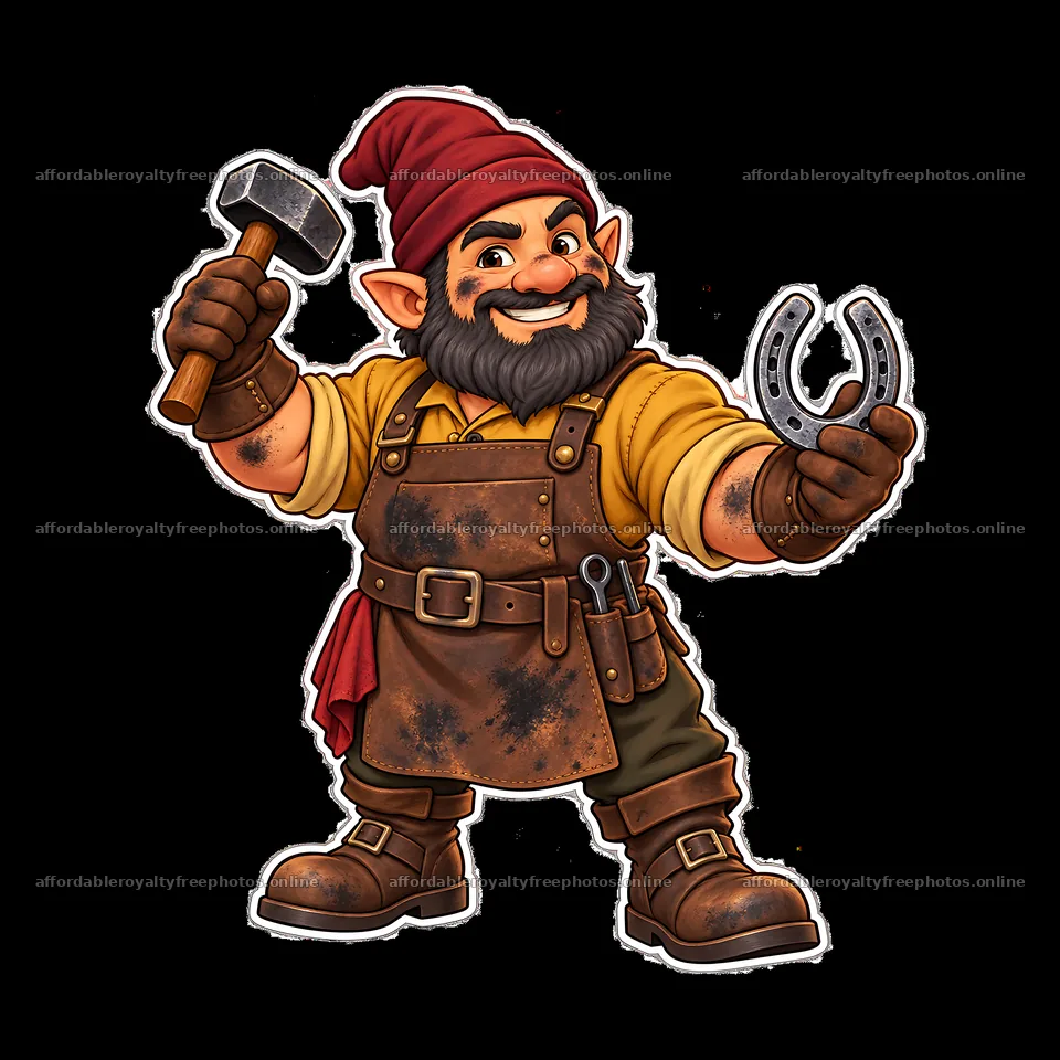 Gnome with hammer and horseshoe – royalty-free photos 7746x7746