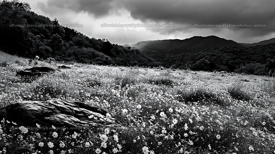 Kyoto spring wildflower meadow stone foreground – royalty-free photos 10608x5938