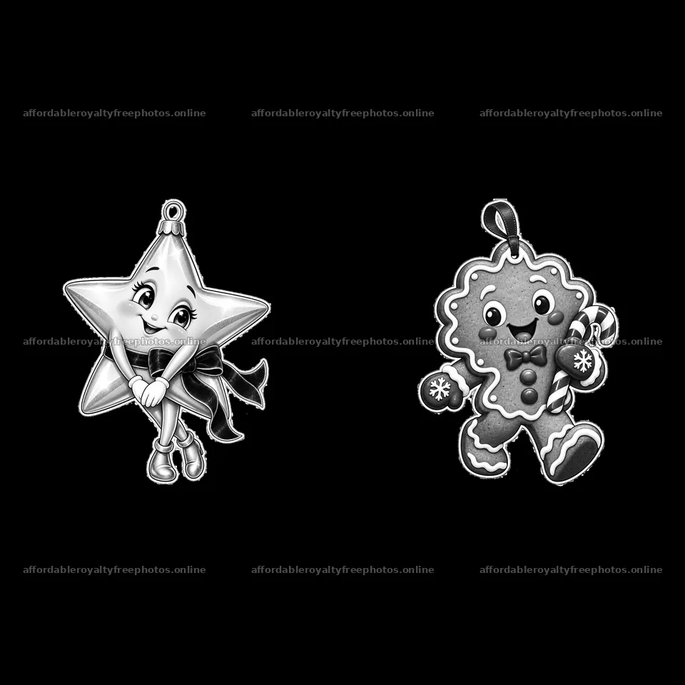 Star and gingerbread man cartoon stickers for Christmas – royalty-free photos 7746x7746