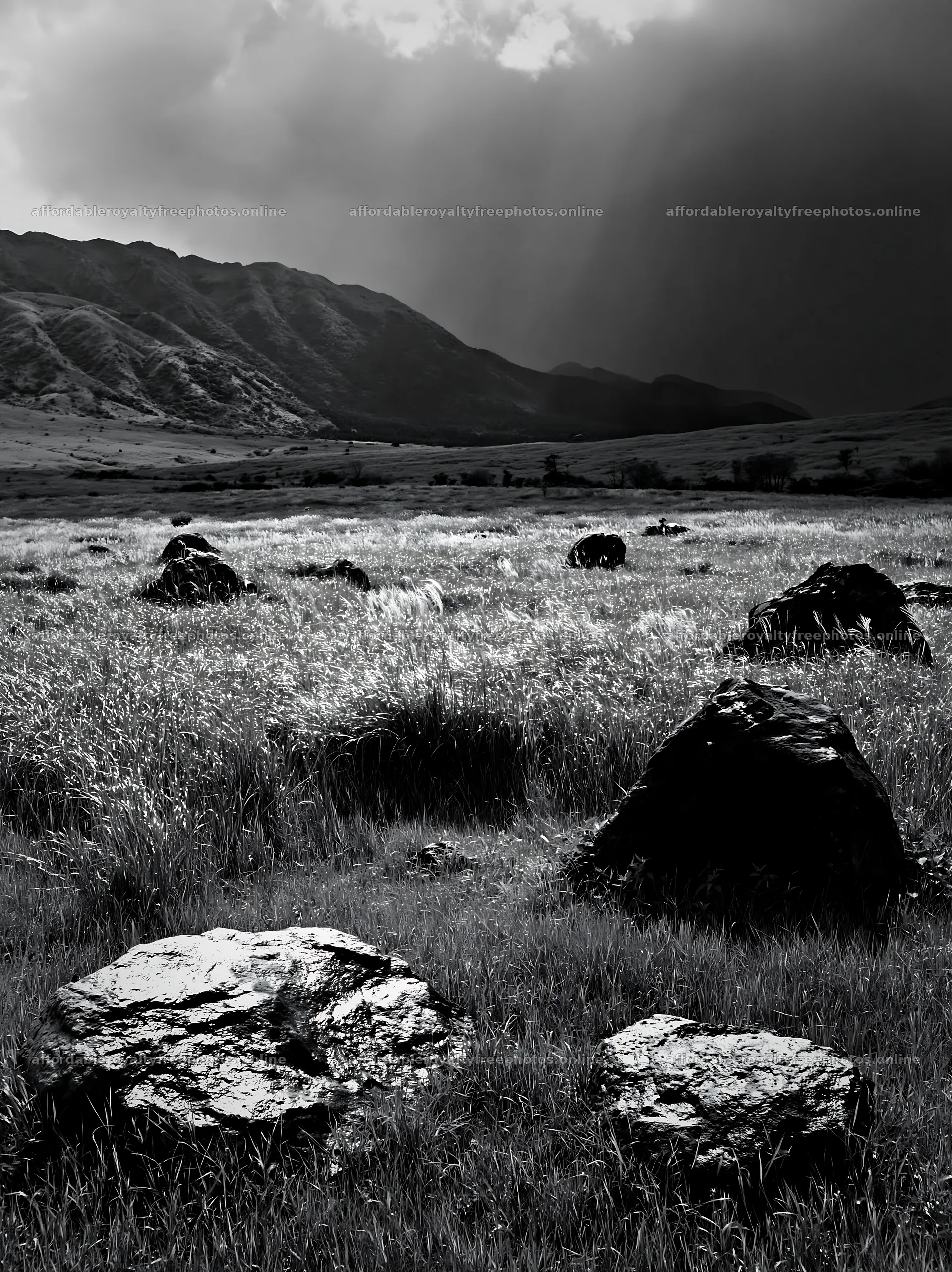 Restored Kumamoto silver grass meadow with boulders – royalty-free photos 6866x9174