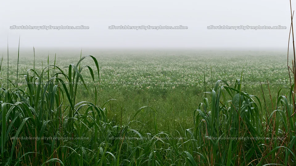 Floodplain meadow with reeds in misty weather – royalty-free photos 10608x5938