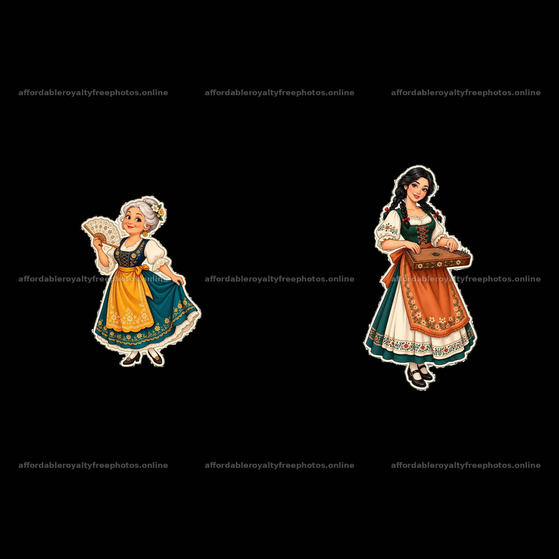 Women in traditional folk dress with fan and musical – royalty-free photos 7746x7746