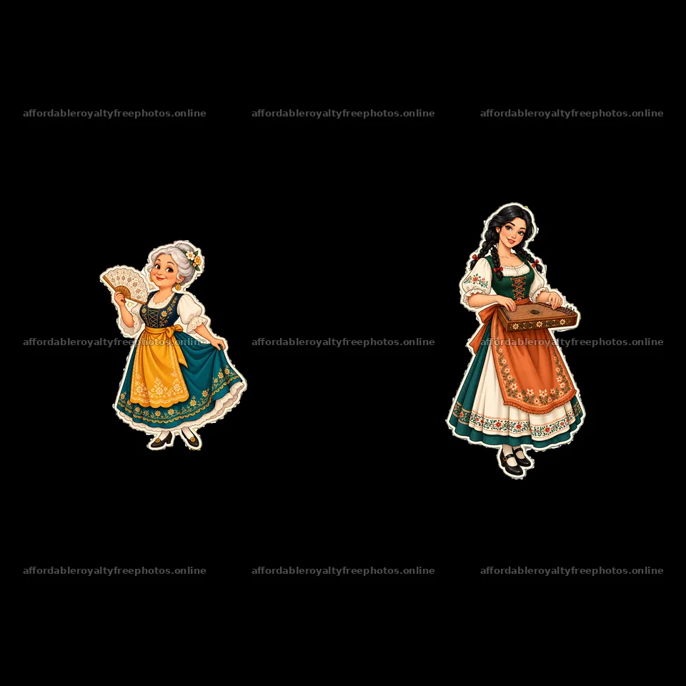 Women in traditional folk dress with fan and musical – royalty-free photos 7746x7746