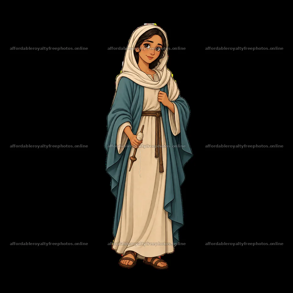 Young Mary stands gently holding a rod and wearing a – royalty-free photos 7746x7746