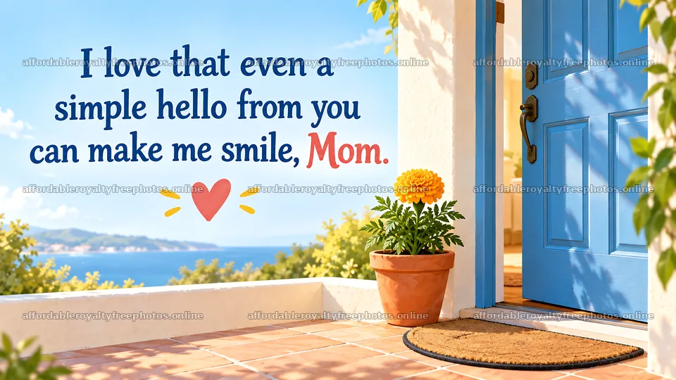 Love You, Mom Greeting by a Blue Door – royalty-free photos 10324x5812