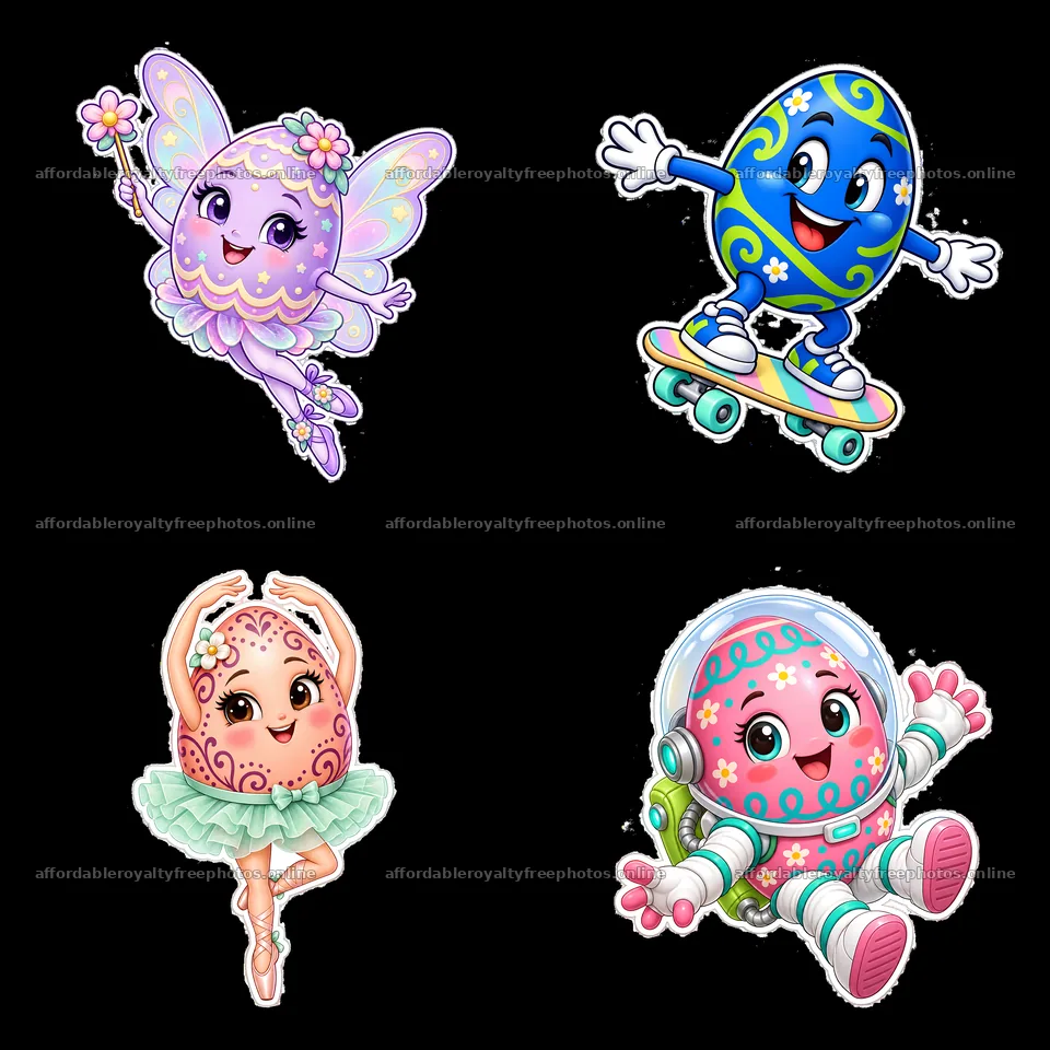 Colorful cartoon Easter egg characters with fun – royalty-free photos 7746x7746