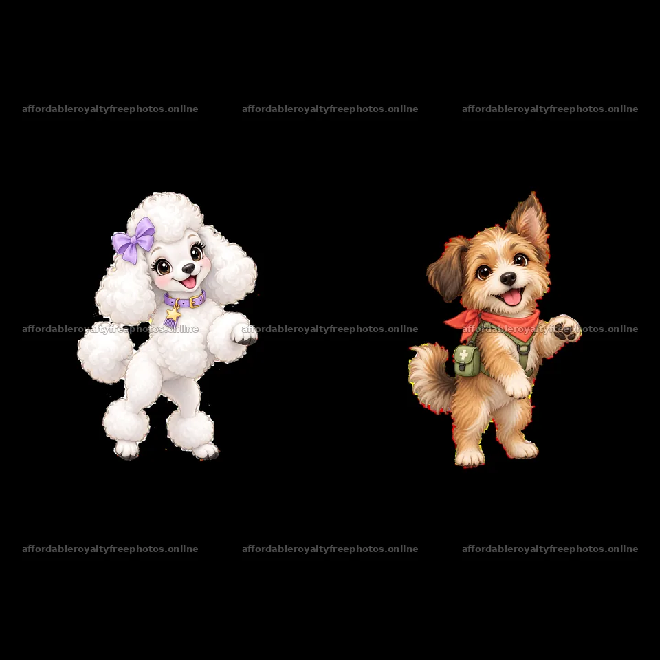 Cute K-9 dogs having fun in a playful cartoon style – royalty-free photos 7746x7746