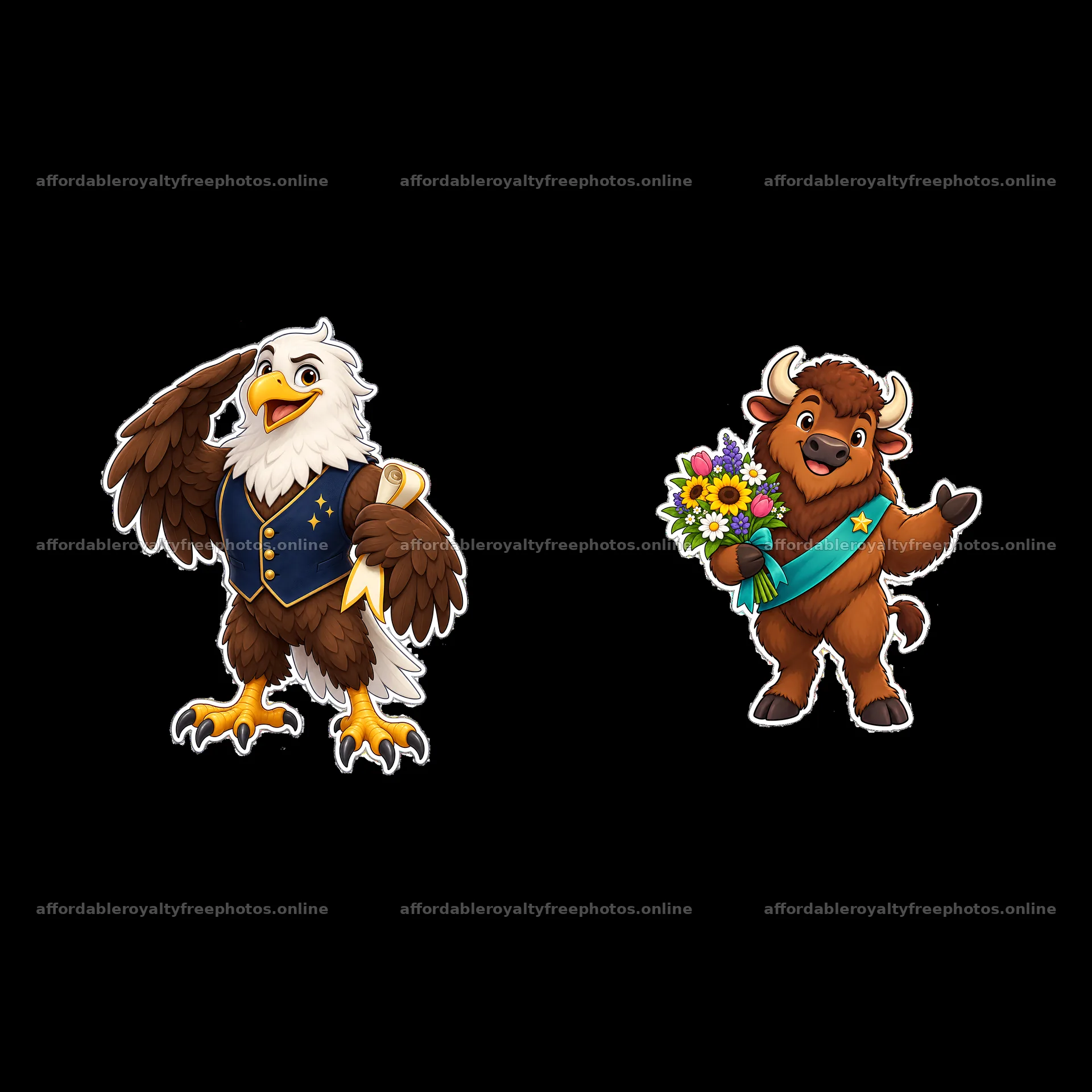 Eagle and bison cartoon stickers representing patriotism – royalty-free photos 7746x7746