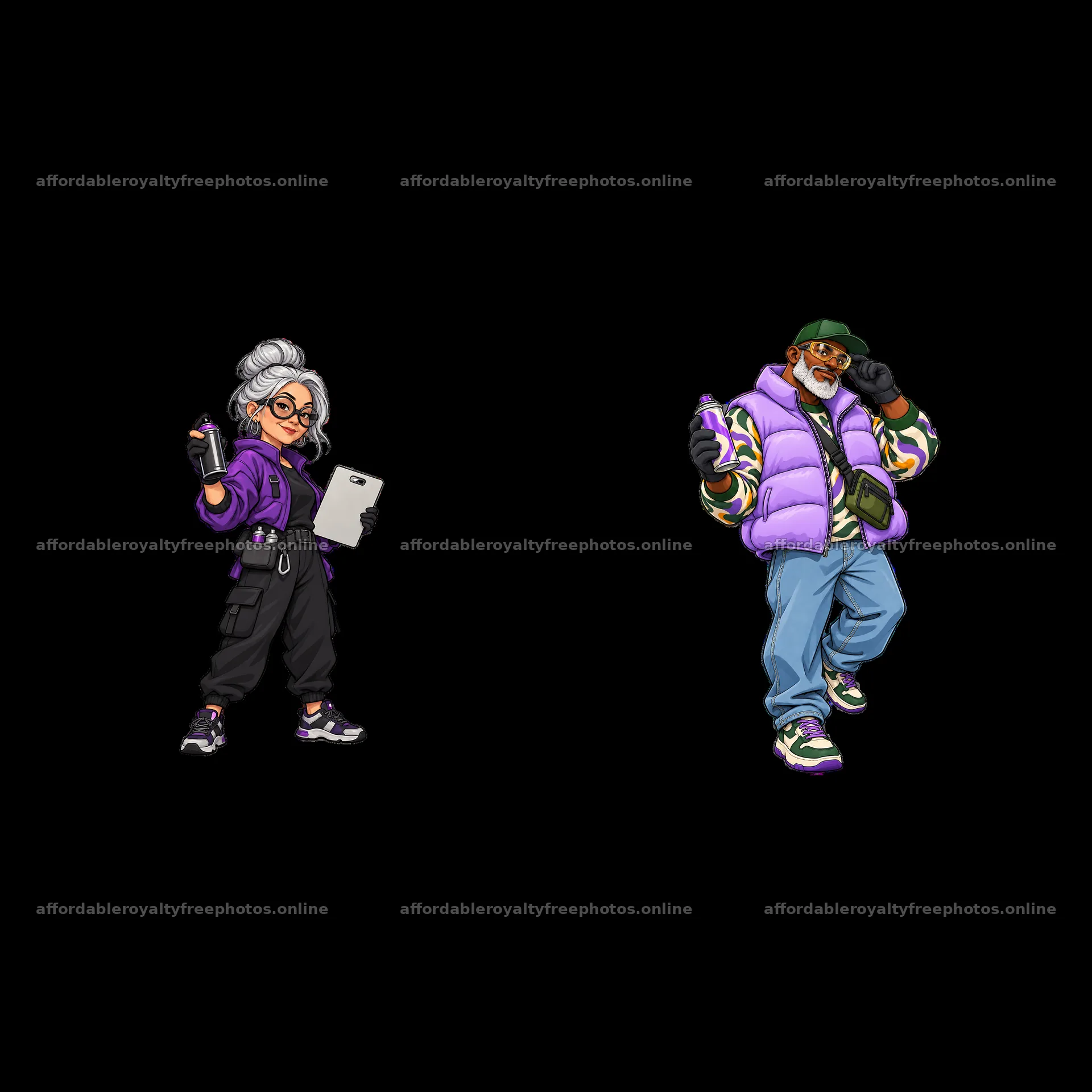 Graffiti sprayer characters in streetwear style with – royalty-free photos 7746x7746