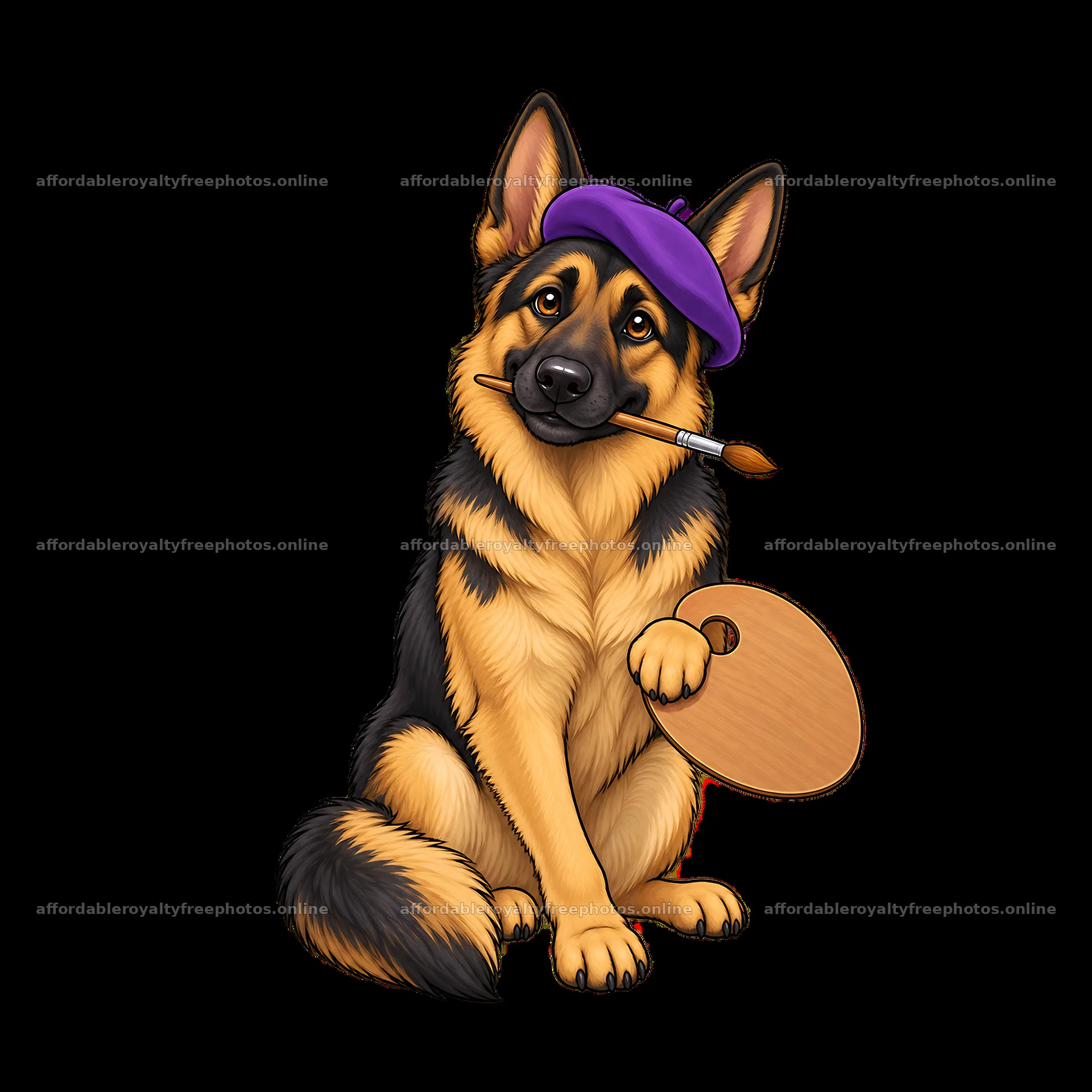 German Shepherd dog wearing a beret and holding a – royalty-free photos 7746x7746