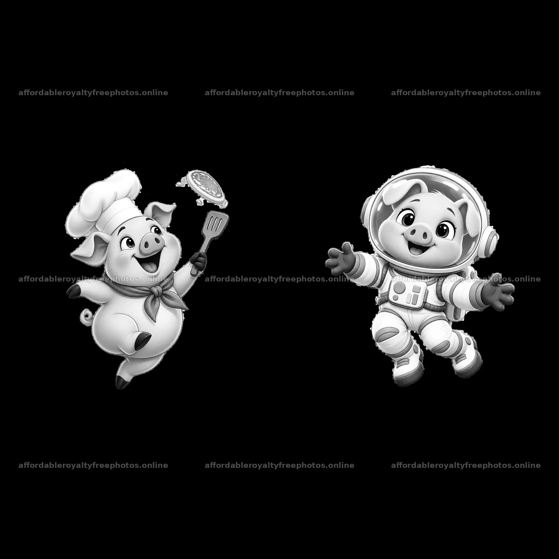 Chef pig cooking in space with astronaut pig – royalty-free photos 7746x7746