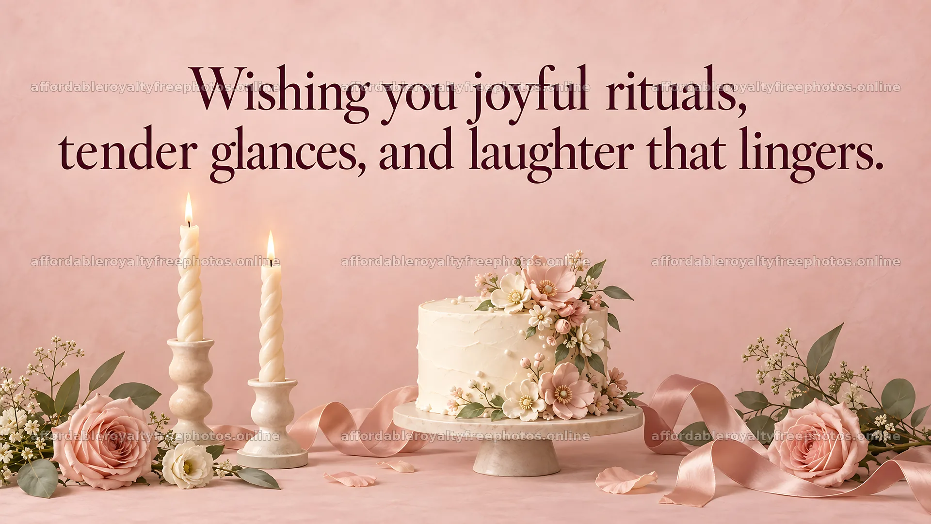 Wedding Greeting with Floral Cake and Candles – royalty-free photos 10324x5812