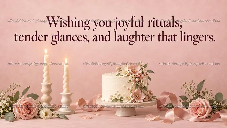 Wedding Greeting with Floral Cake and Candles – royalty-free photos 10324x5812