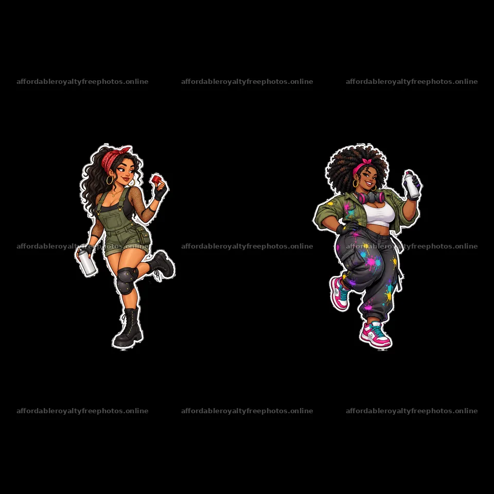 Female graffiti sprayers holding spray cans and posing – royalty-free photos 7746x7746