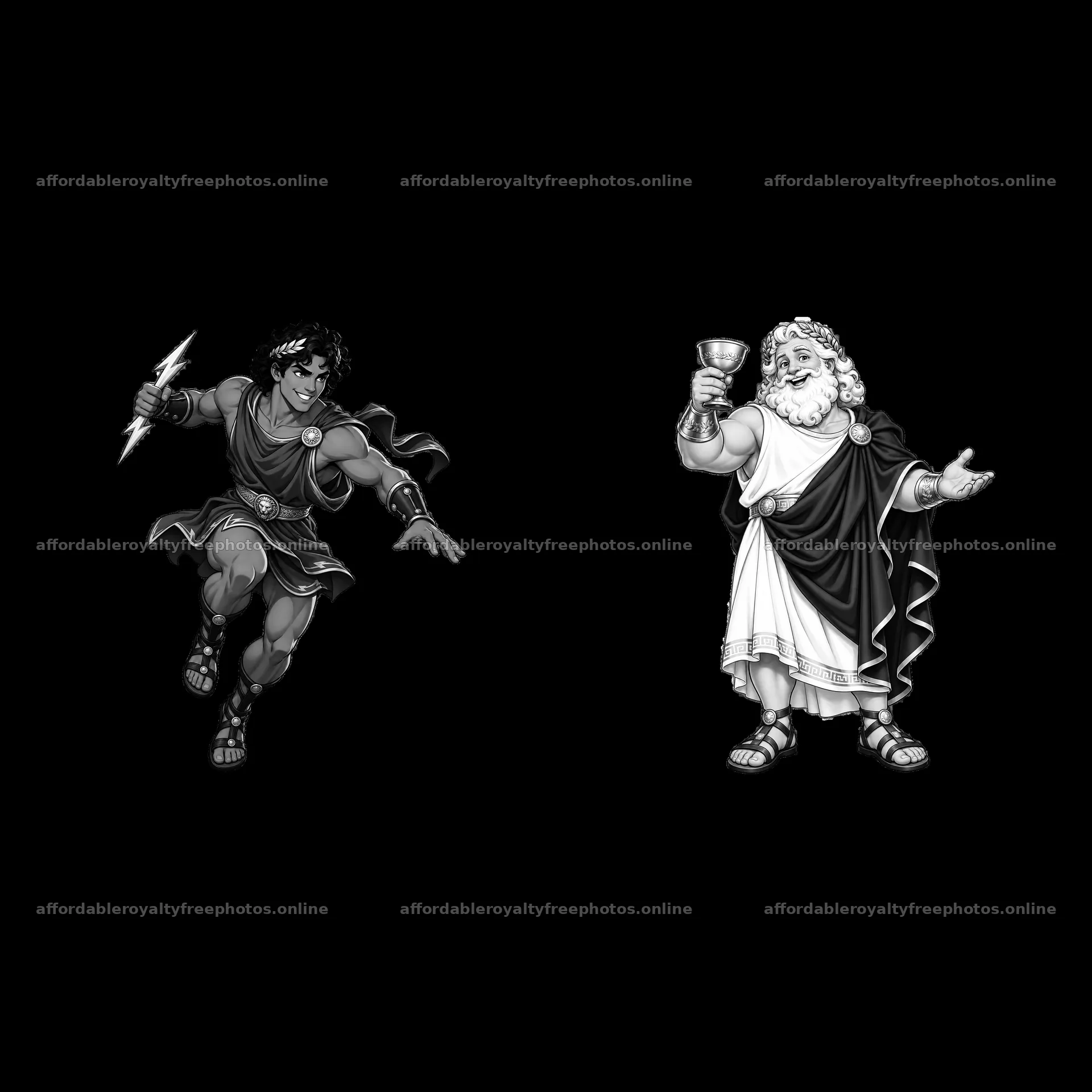Zeus and Hercules in action with thunderbolt and chalice – royalty-free photos 7746x7746