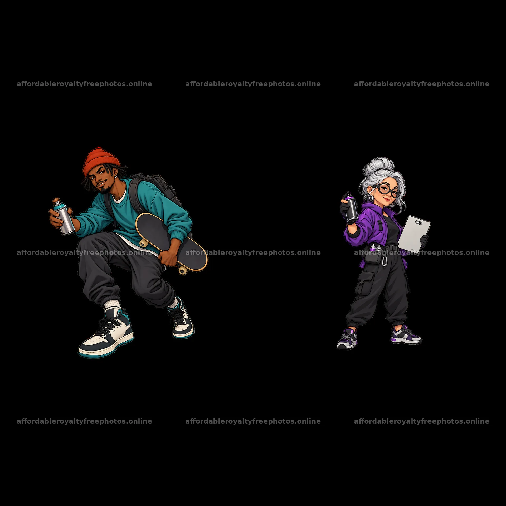 Streetwear designer and graffiti artist with skateboard – royalty-free photos 7746x7746