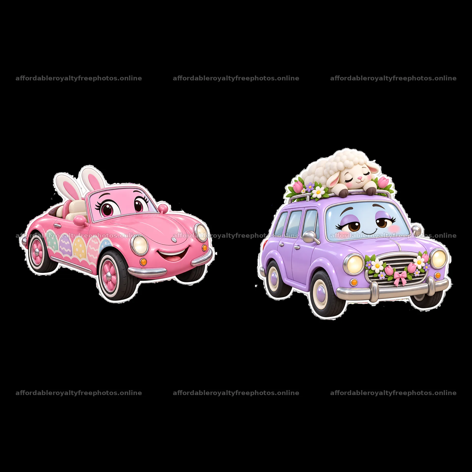 Easter-themed car stickers with bunny and sheep – royalty-free photos 7746x7746