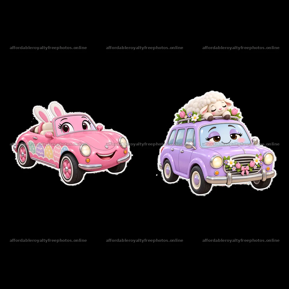 Easter-themed car stickers with bunny and sheep – royalty-free photos 7746x7746