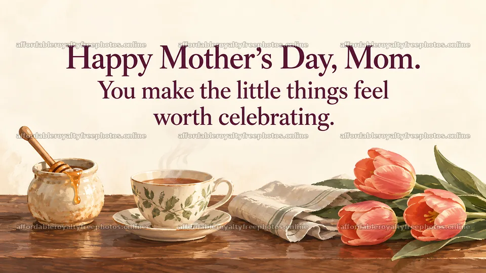 Mother's Day Greeting with Tulips, Tea and Honey – royalty-free photos 10324x5812