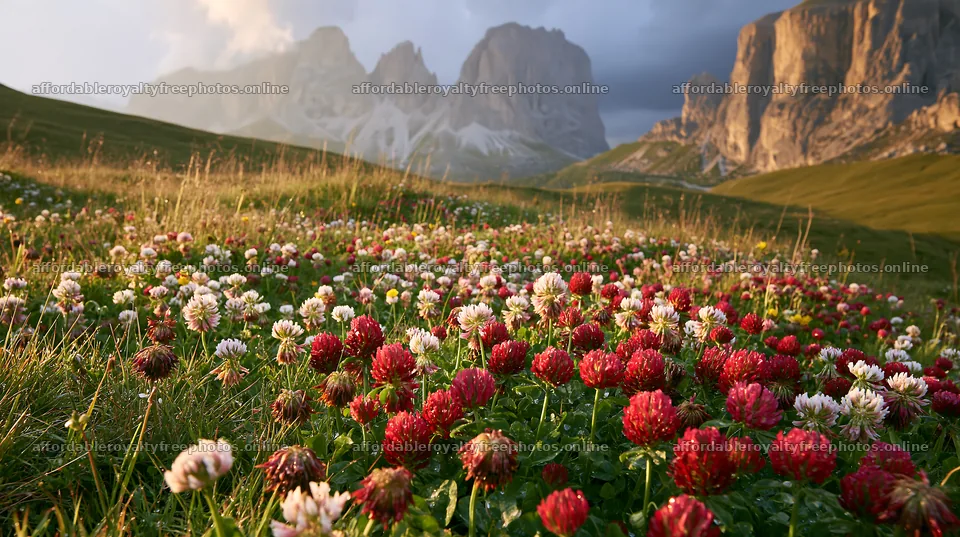 Colorful clover meadow with mountains in the background – royalty-free photos 10608x5938