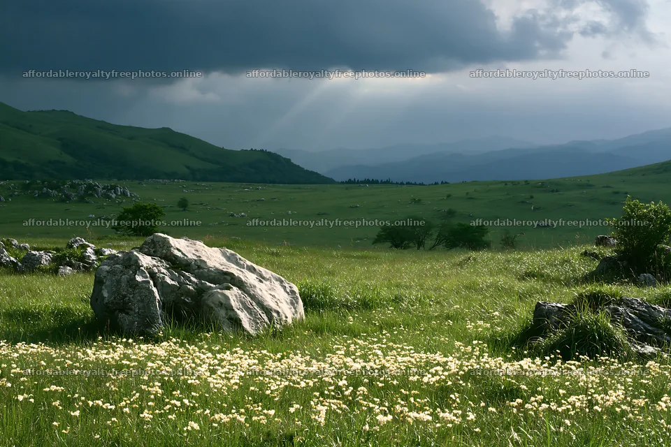 Yamaguchi limestone meadow with pale boulder and cloudy – royalty-free photos 9722x6480