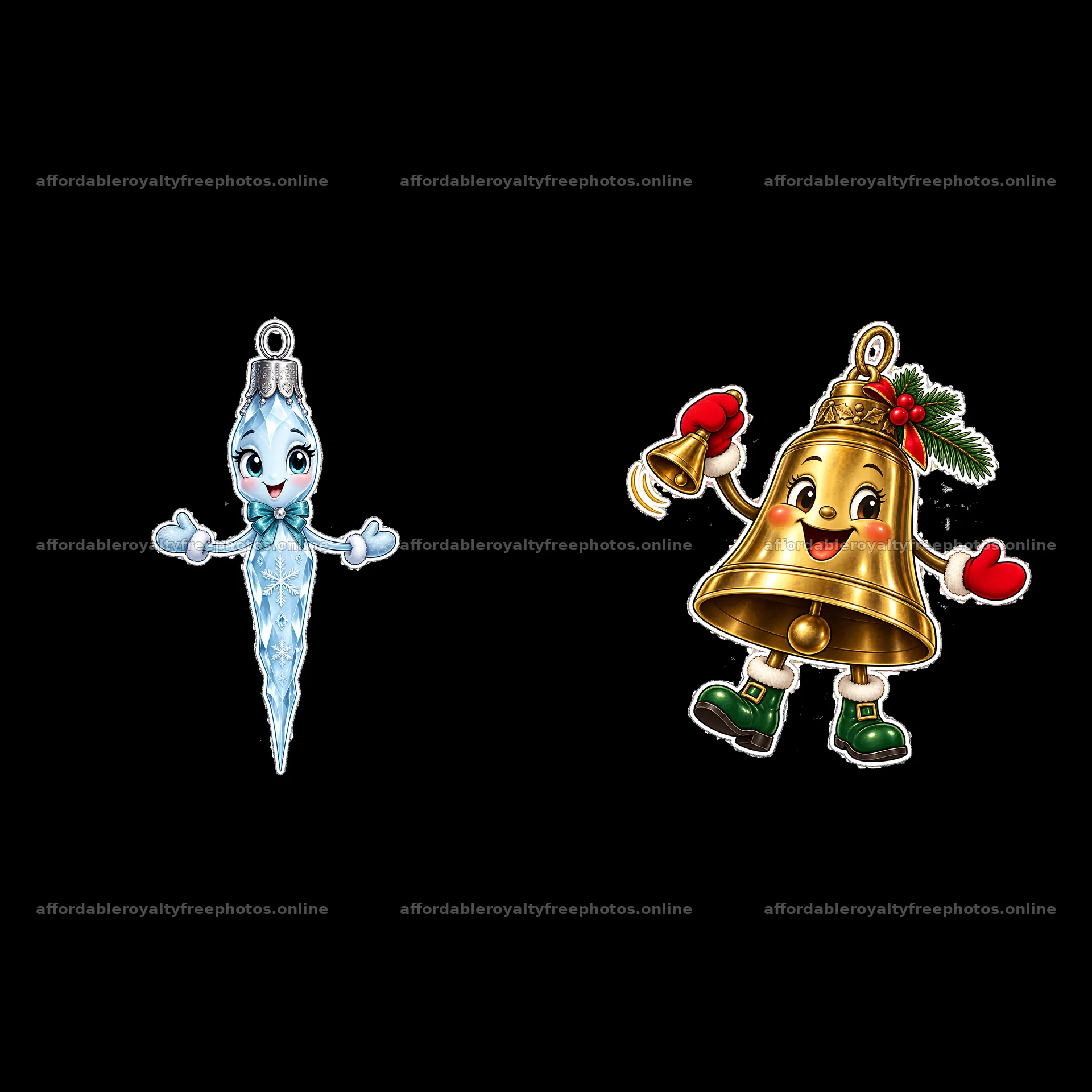 Christmas ornament stickers featuring a bell and icicle – royalty-free photos 7746x7746