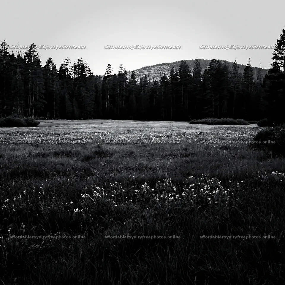 Pine forest meadow in black and white with distant – royalty-free photos 7938x7938