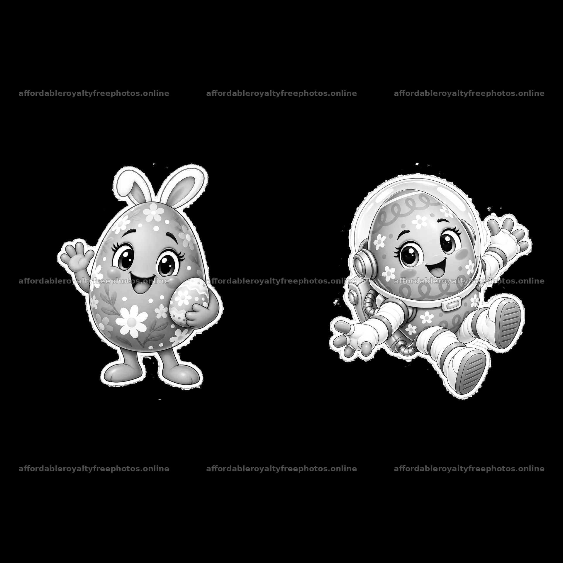 Colorful cartoon Easter eggs in a cheerful design pair – royalty-free photos 7746x7746