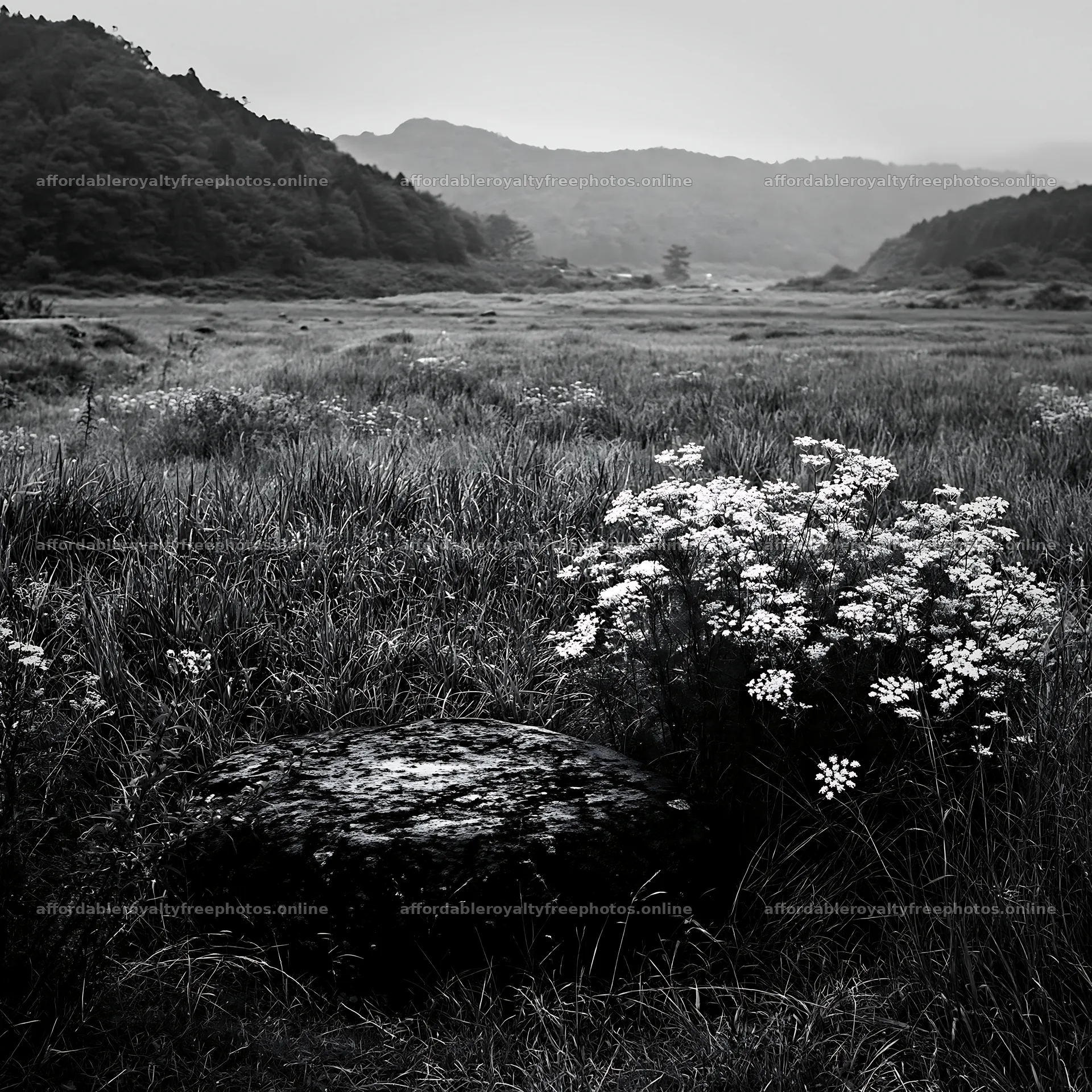 Hiroshima rainy meadow smooth rock foreground – royalty-free photos 7938x7938