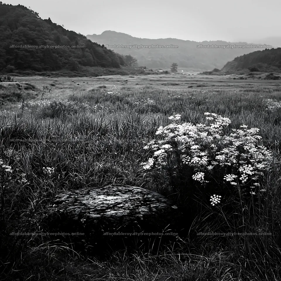Hiroshima rainy meadow smooth rock foreground – royalty-free photos 7938x7938