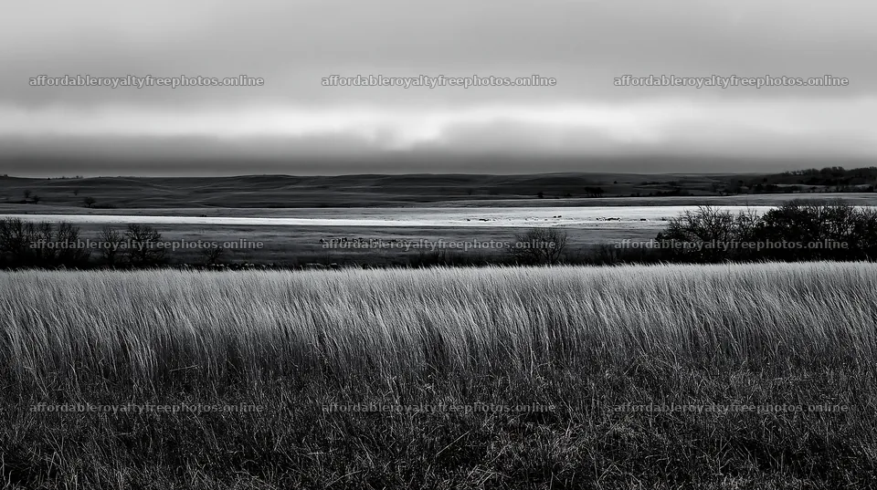 Golden seedhead meadow with distant hills under grey – royalty-free photos 10608x5938