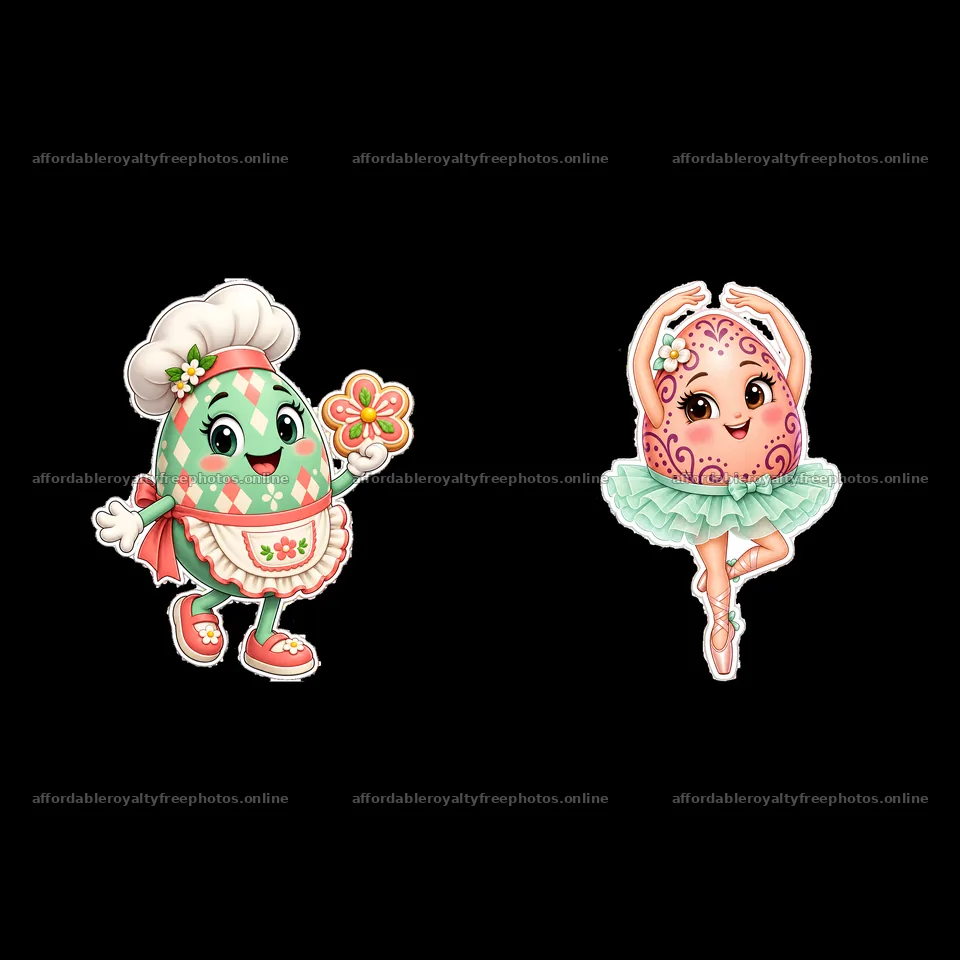 Colorful cartoon Easter eggs with chef and ballerina – royalty-free photos 7746x7746